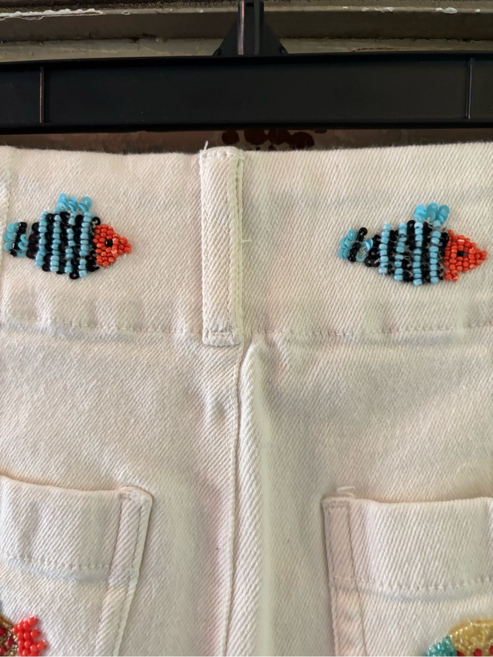 Anthropologie White Cotton Shorts with Multicolor Fish Embroidery - Picture 9 of 11